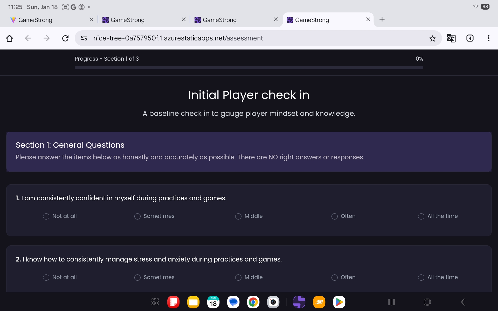 GameStrong Athlete Check-In survey