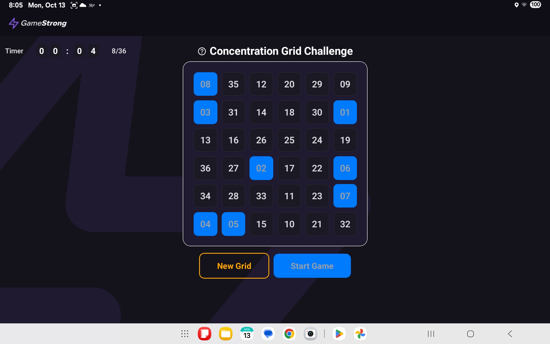 Concentration Grid Challenge
