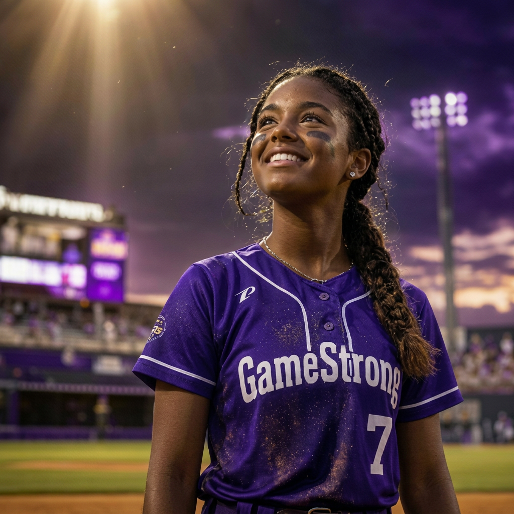 Confident young softball player on the field